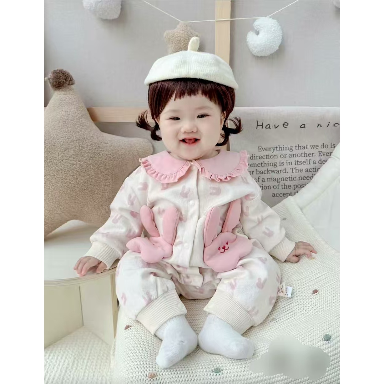新款秋季双层可爱婴幼儿连体衣宝宝外出服可爱兔兔爬爬服可爱公主
