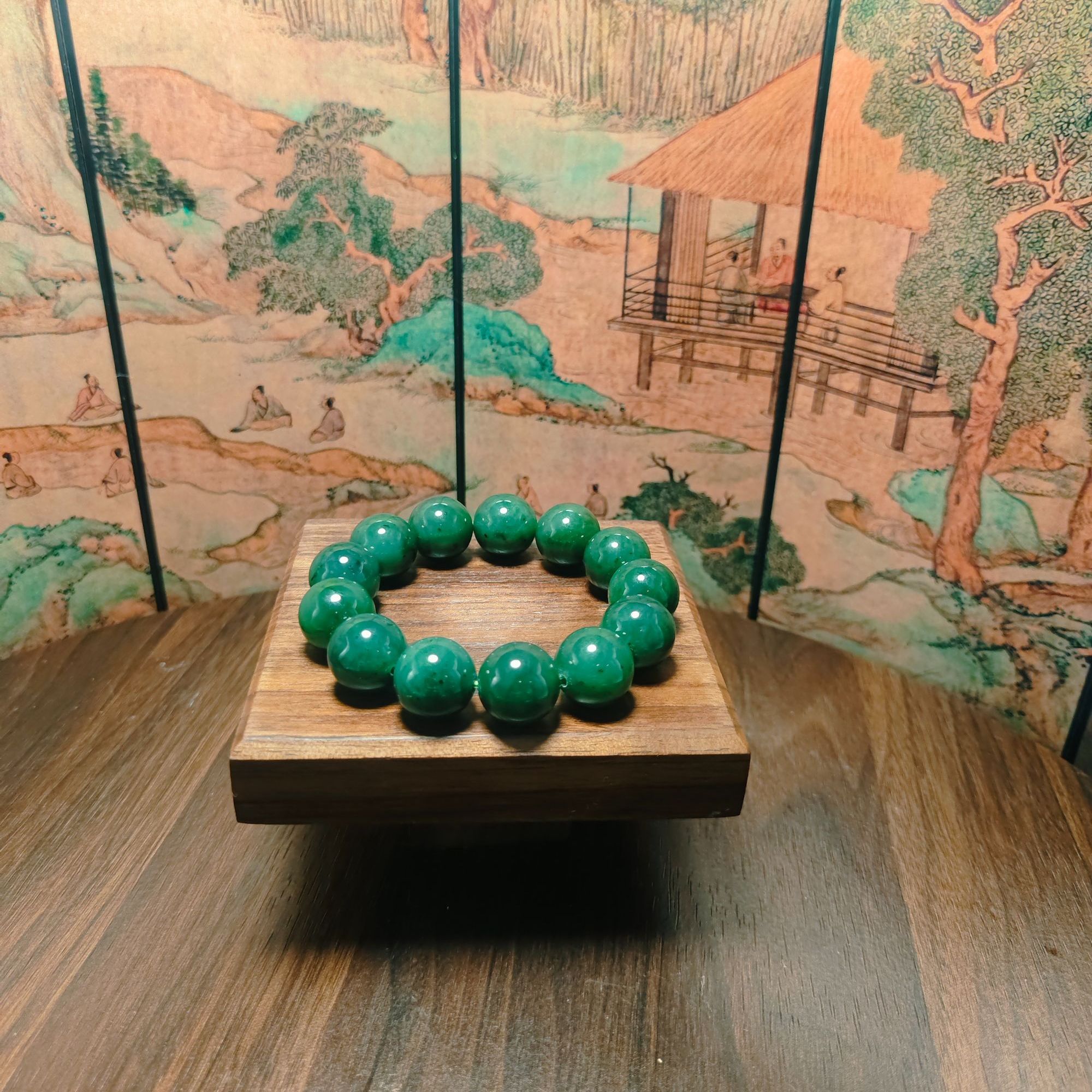 K和田玉碧玉圆珠手串（卡16）0381