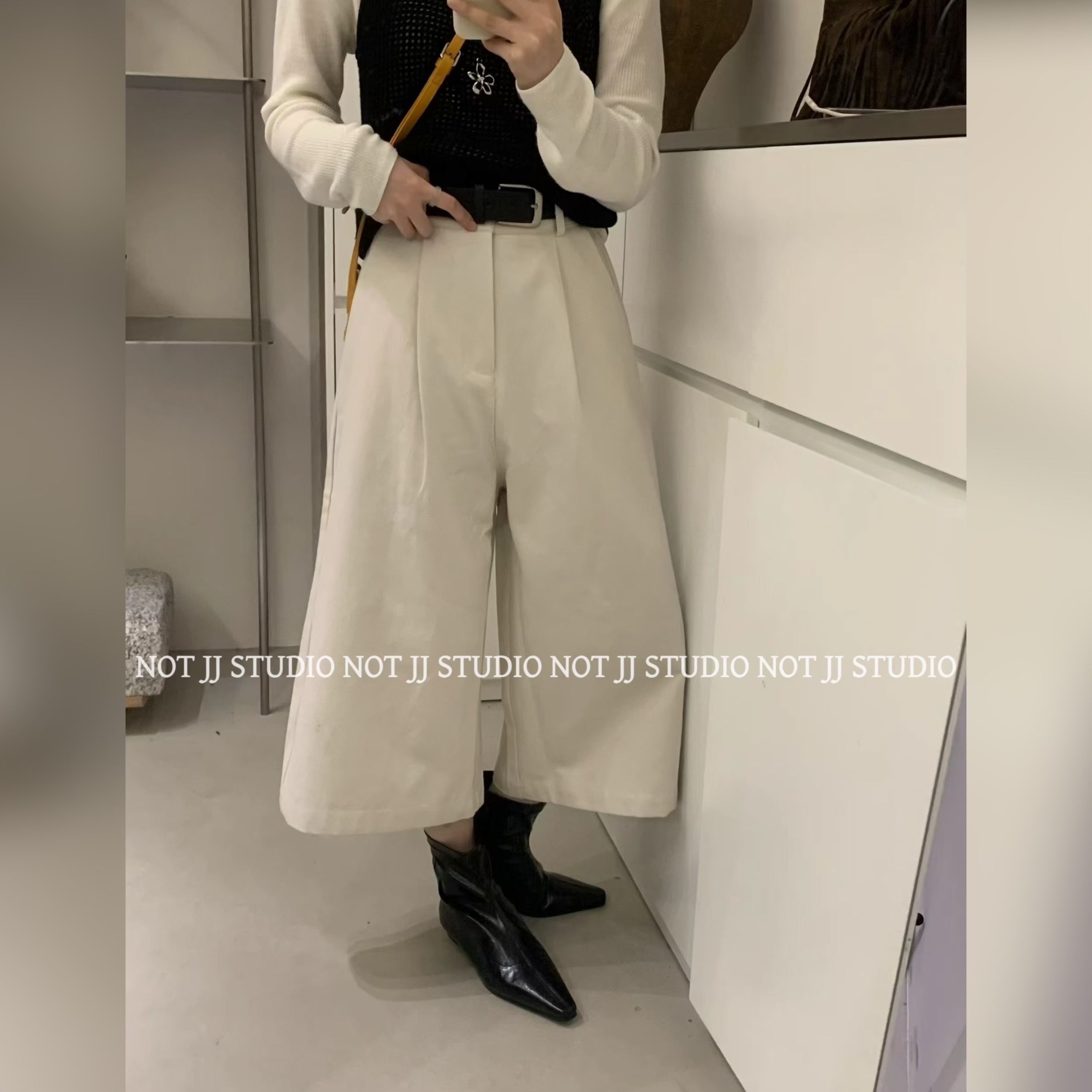 不是JIANJIAN【行随原风】配腰带简约高级休闲显瘦阔腿八分裤