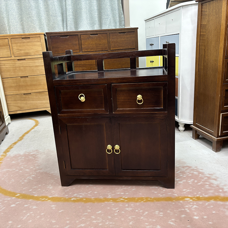 长60宽35高71CM黑胡桃色茶边柜新中式客厅家用家用古典