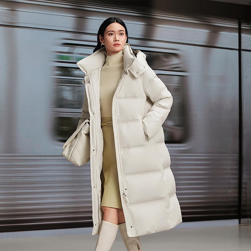【流光风】波司登25新款90鹅绒超厚新款冬高端加长款修身连帽羽绒服