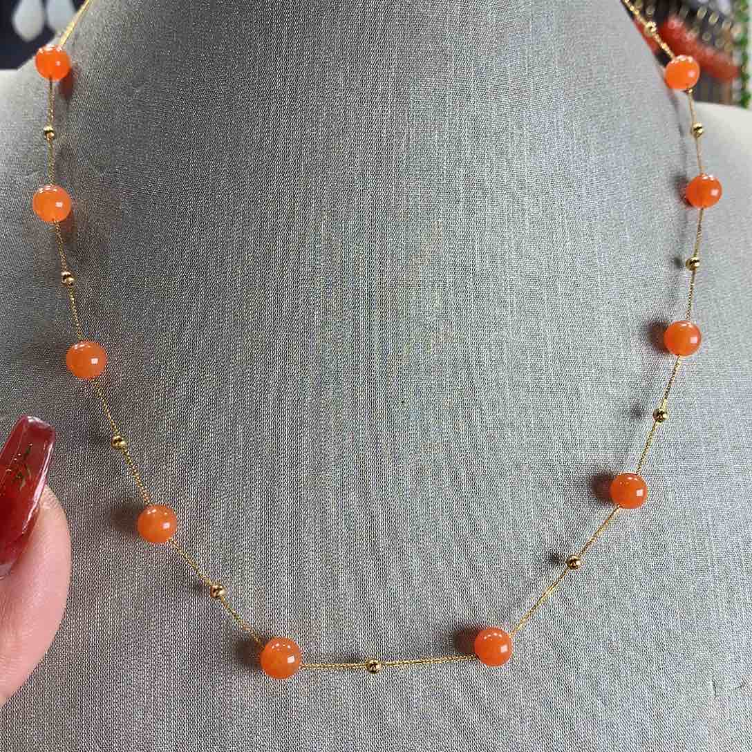 南红玛瑙项链18K金镶嵌002