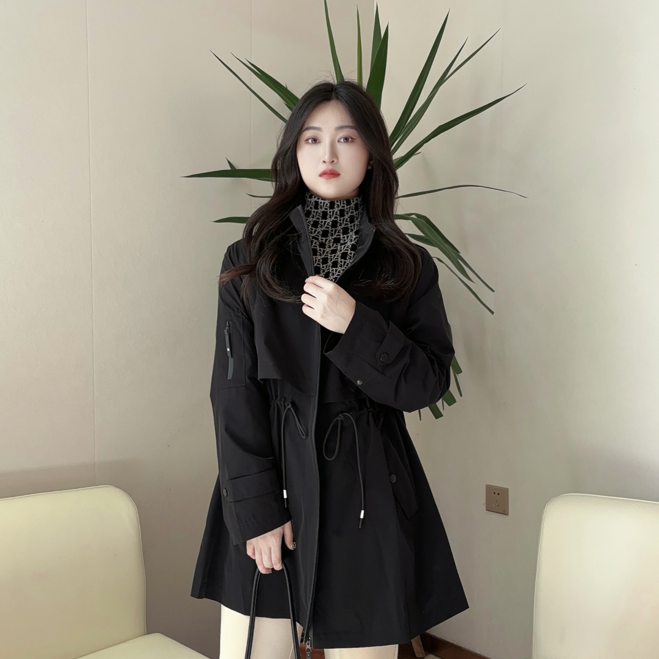 lizhu/麗竹风衣LF02241270278显瘦短款时尚休闲收腰中长款韩版