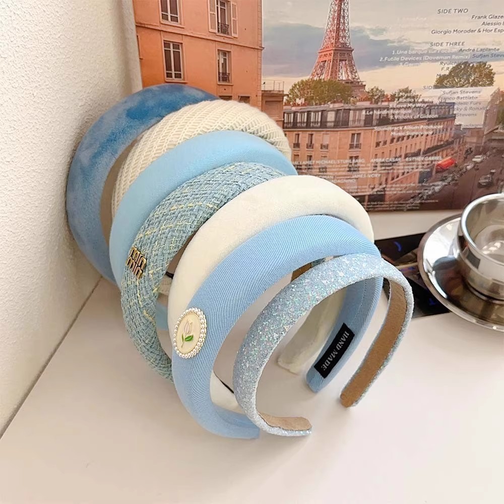 蓝色布艺头箍女款新款修饰颅顶时尚洋气日韩风格百搭发饰感发卡