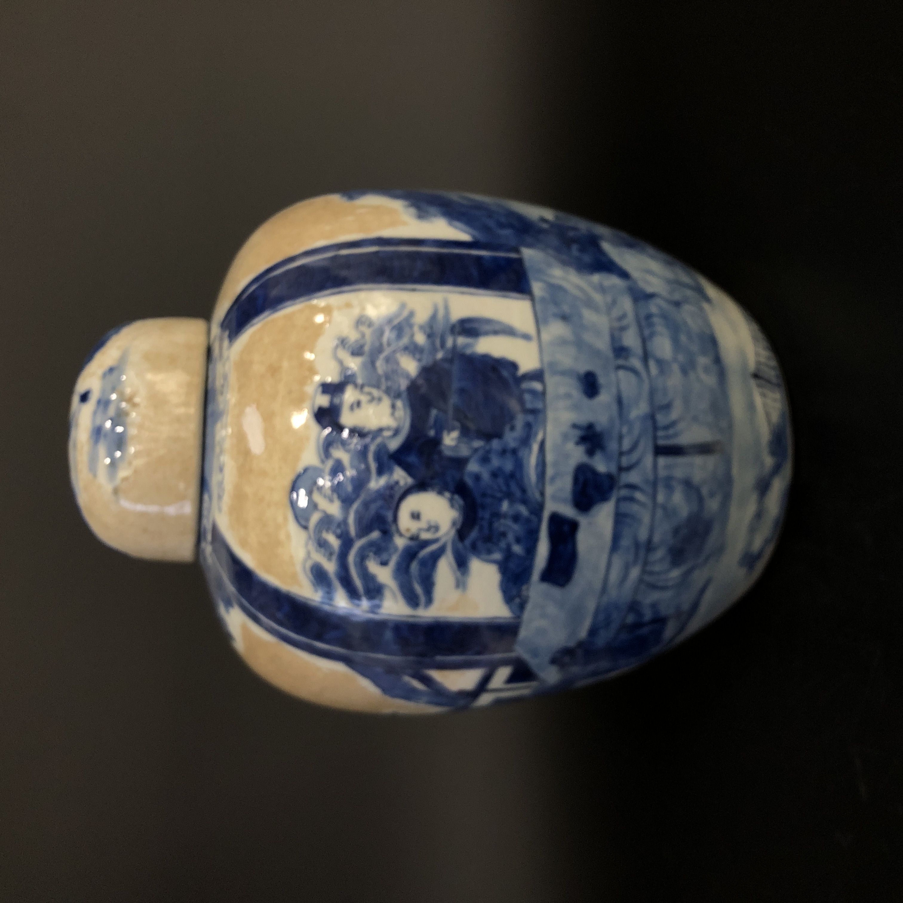 25120154 清光绪哥釉青花人物故事盖罐 高35.6cm