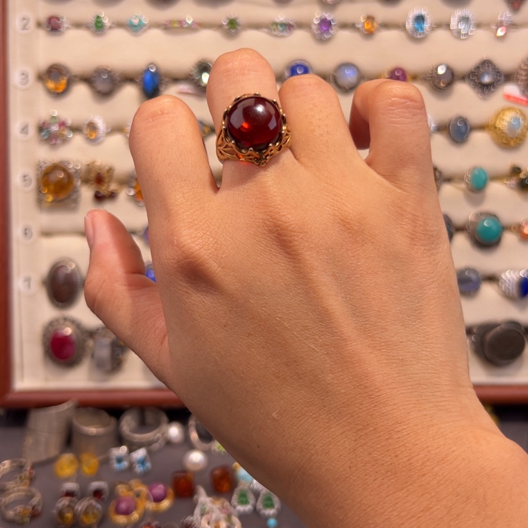 尘***埃925银北欧红色戒指活口