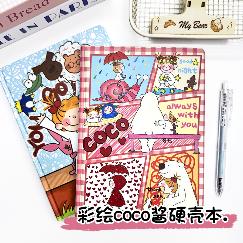新品CoCo酱A5彩页笔记本卡通女孩记事本少女手账本学生日系硬壳本
