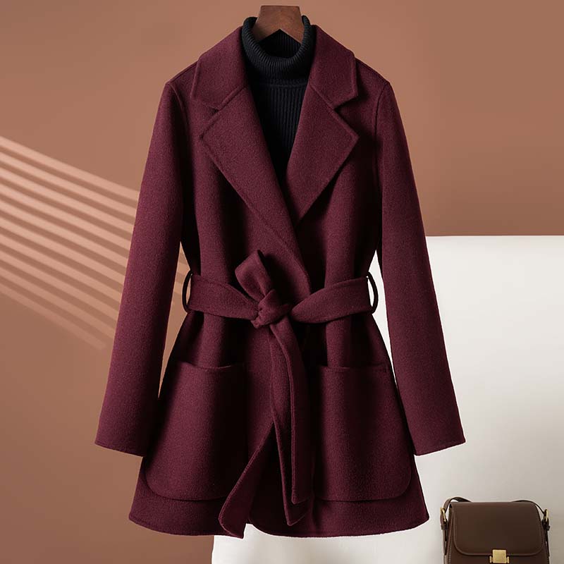 拉非红双面羊绒大衣女中长款2025新款小个子气质秋冬羊毛呢外套