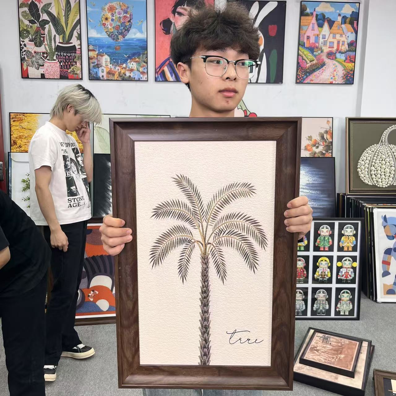 法式复古感风椰子树抽象艺术客厅卧室背景墙装饰画146