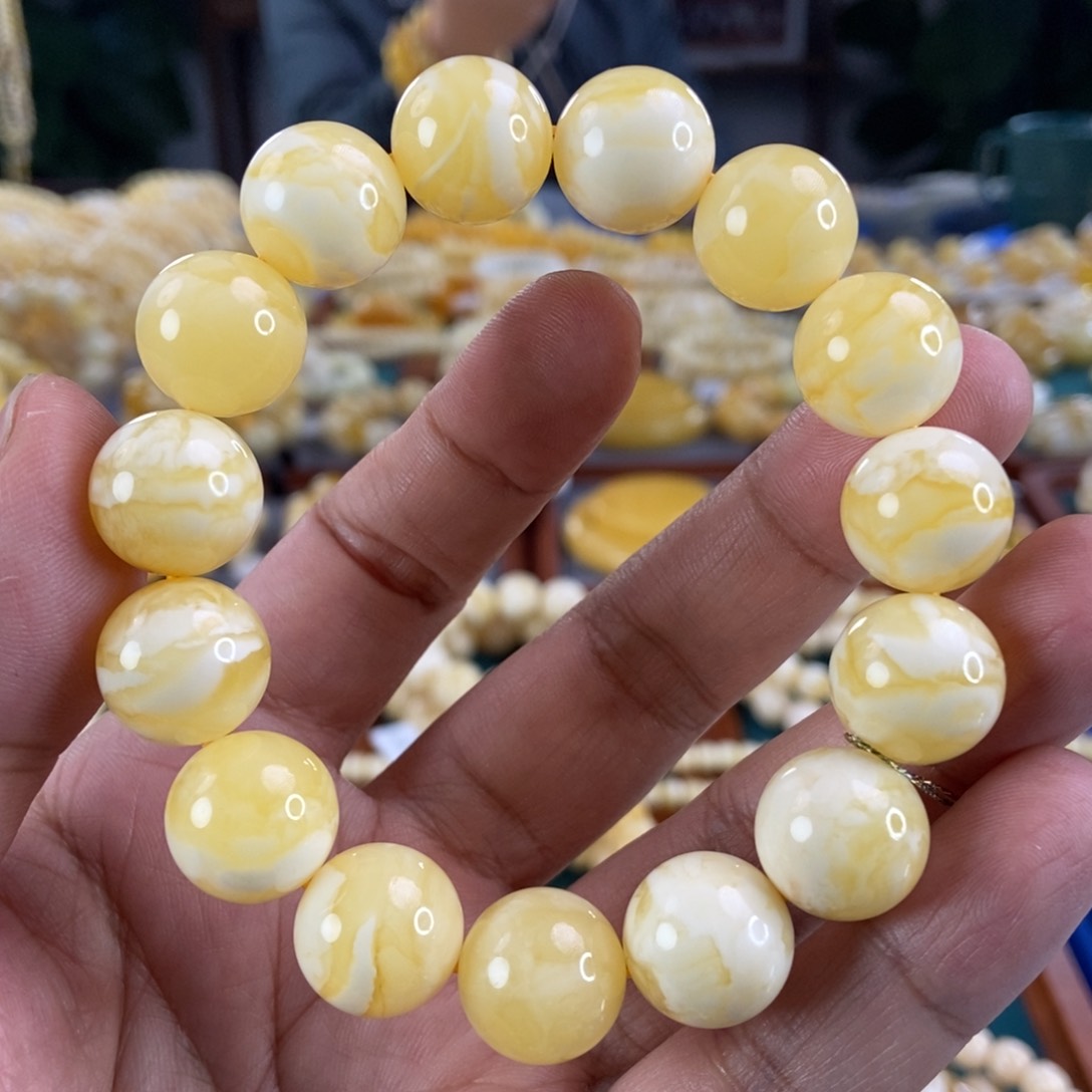 琥珀珠宝奇石未镶嵌15+白花蜡同料串28.6