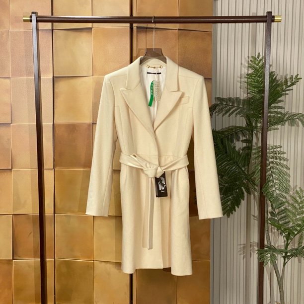 Gucci 米色系腰带剑领羊毛大衣/44码/公价3w/全新原吊/23039