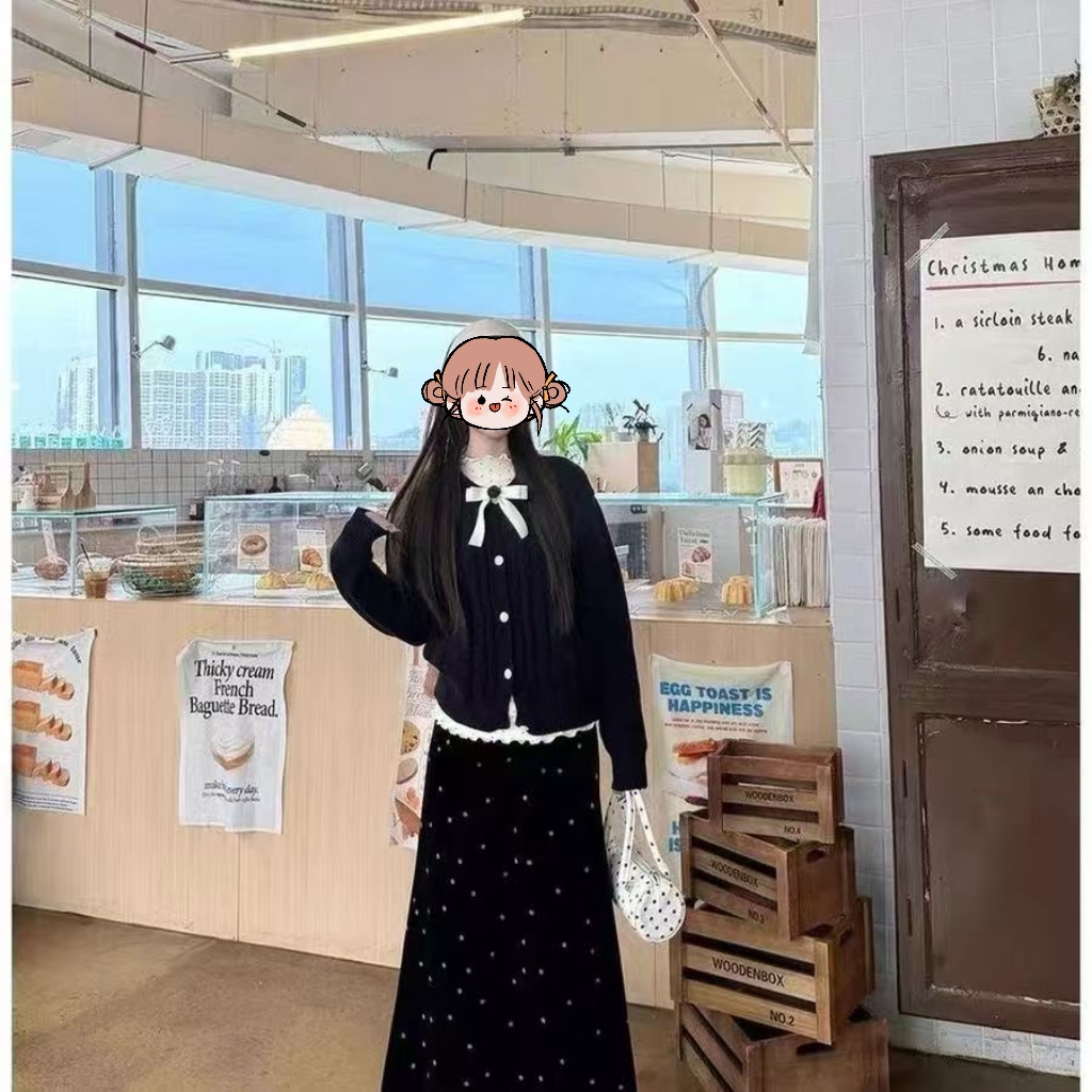 琳琳家韩系千金风针织开衫半高领长袖T恤高腰半身裙气质套装女