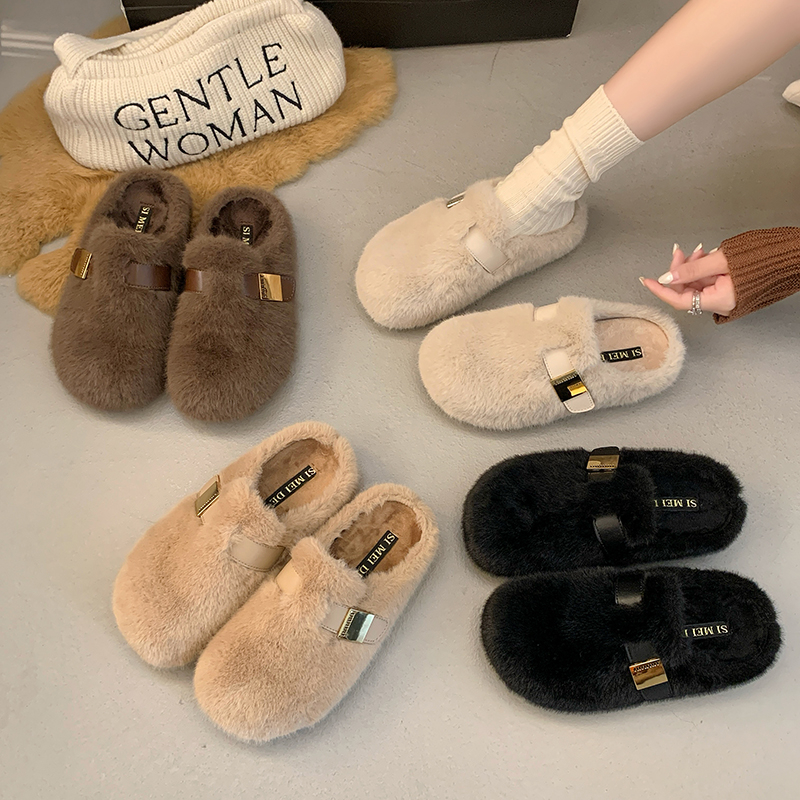 厚底增高毛毛拖鞋女外穿2025新款秋季高级感毛绒一脚蹬包头半拖鞋