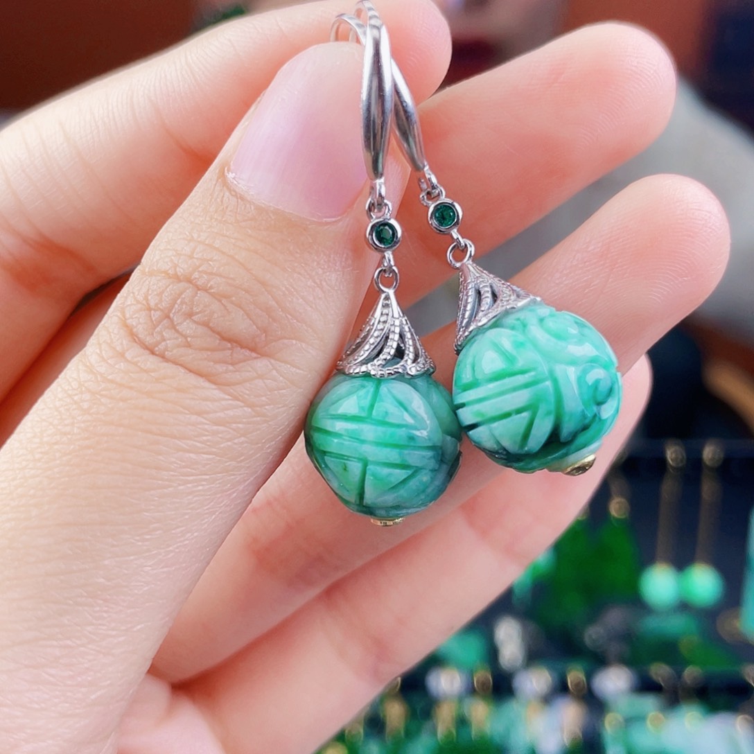 翡翠银S925镶嵌耳饰饰品