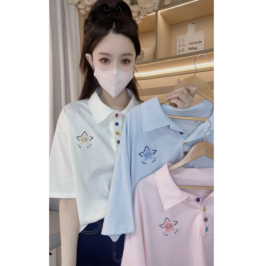 【左尚尚-9243】2025夏季新款T恤时尚休闲宽松百搭印花白T上衣