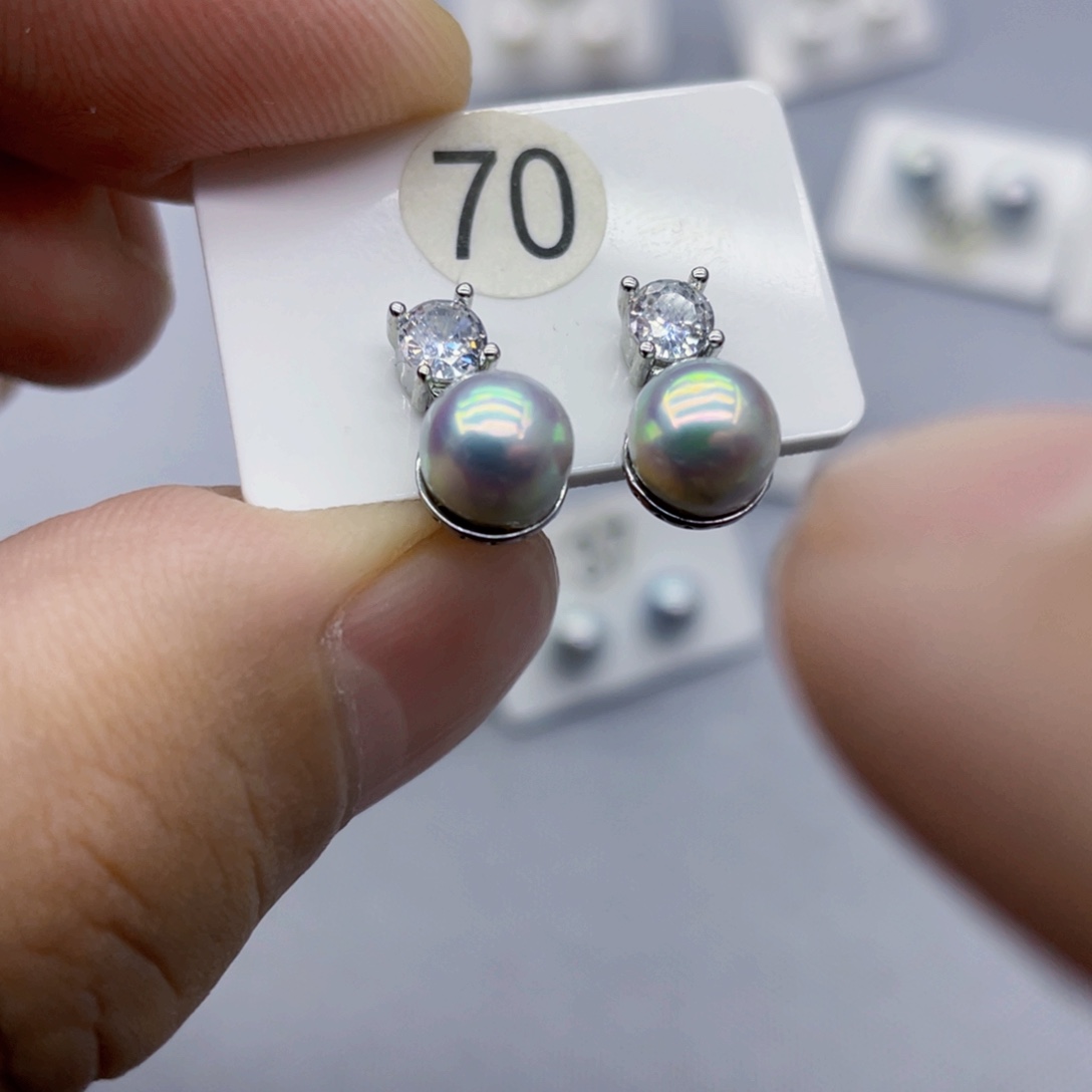 海水珍珠耳饰银S925镶嵌