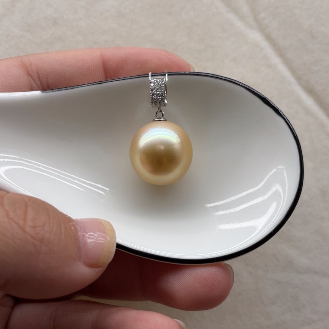 海水珍珠吊坠(不含链)18K金镶嵌14-15mm
