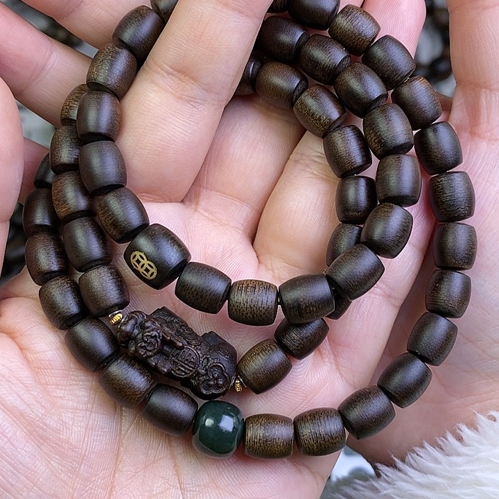 沉香手串形**路越南芽庄白棋楠玉化沉水