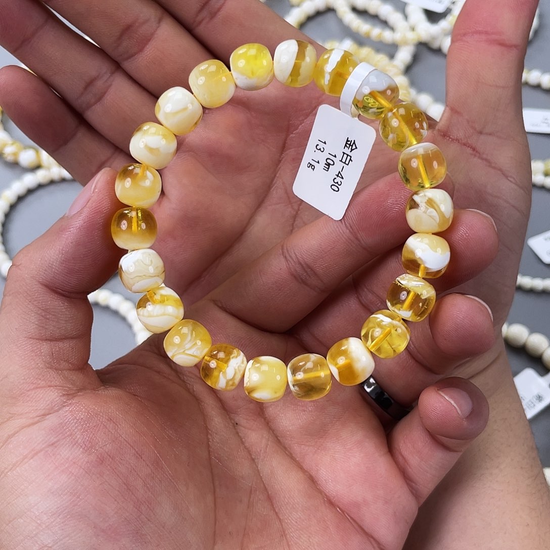 郎***爷琥珀未镶嵌手链金瓷白10m