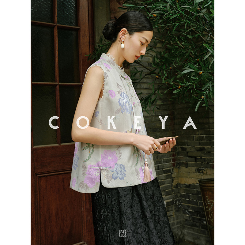 COKEYA/东方美人~夏日繁花新中式追踪印花重工提花桑蚕丝花罗马甲