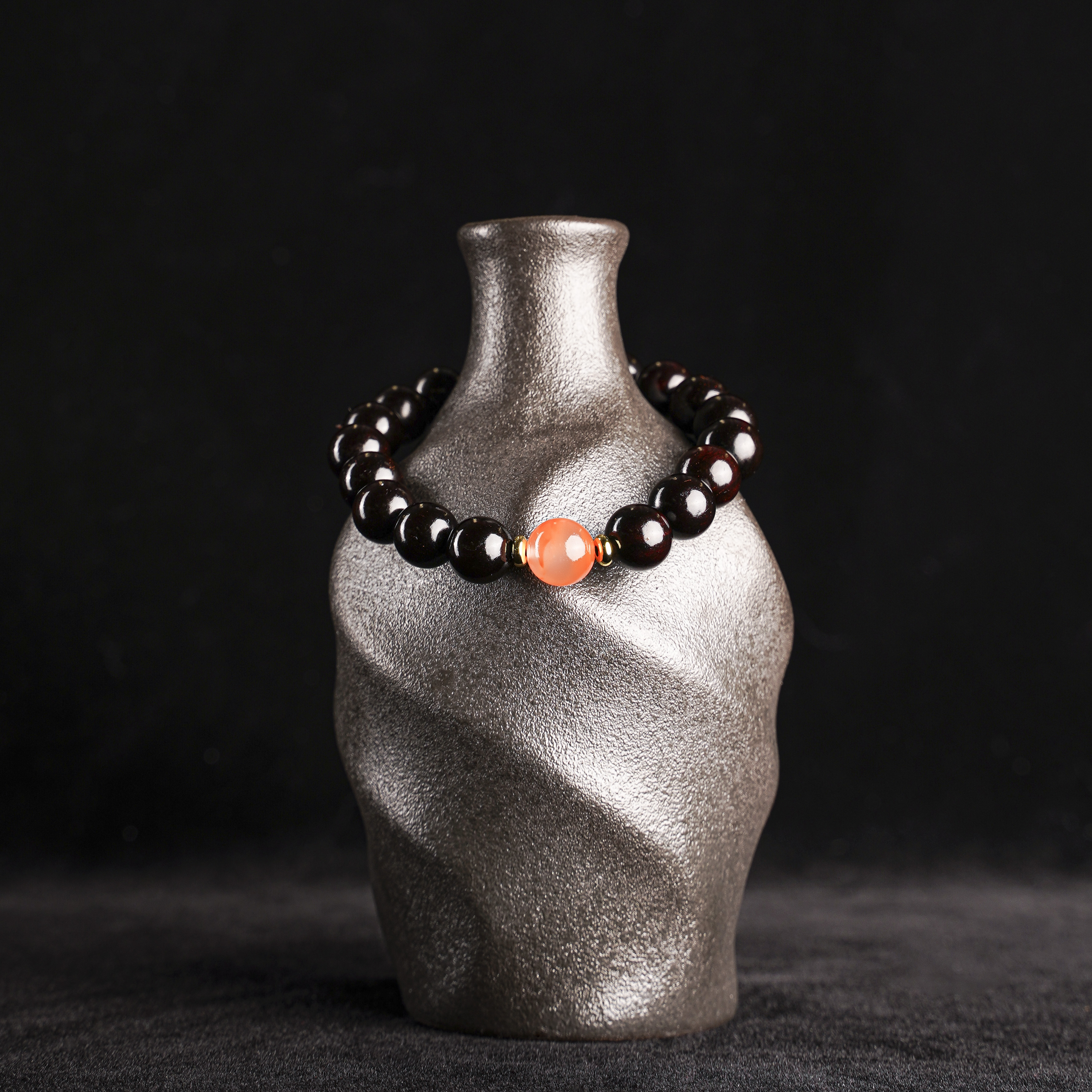 【小叶紫檀配饰款】1.0×19颗单圈南红玛瑙印度老料手串男女生手链