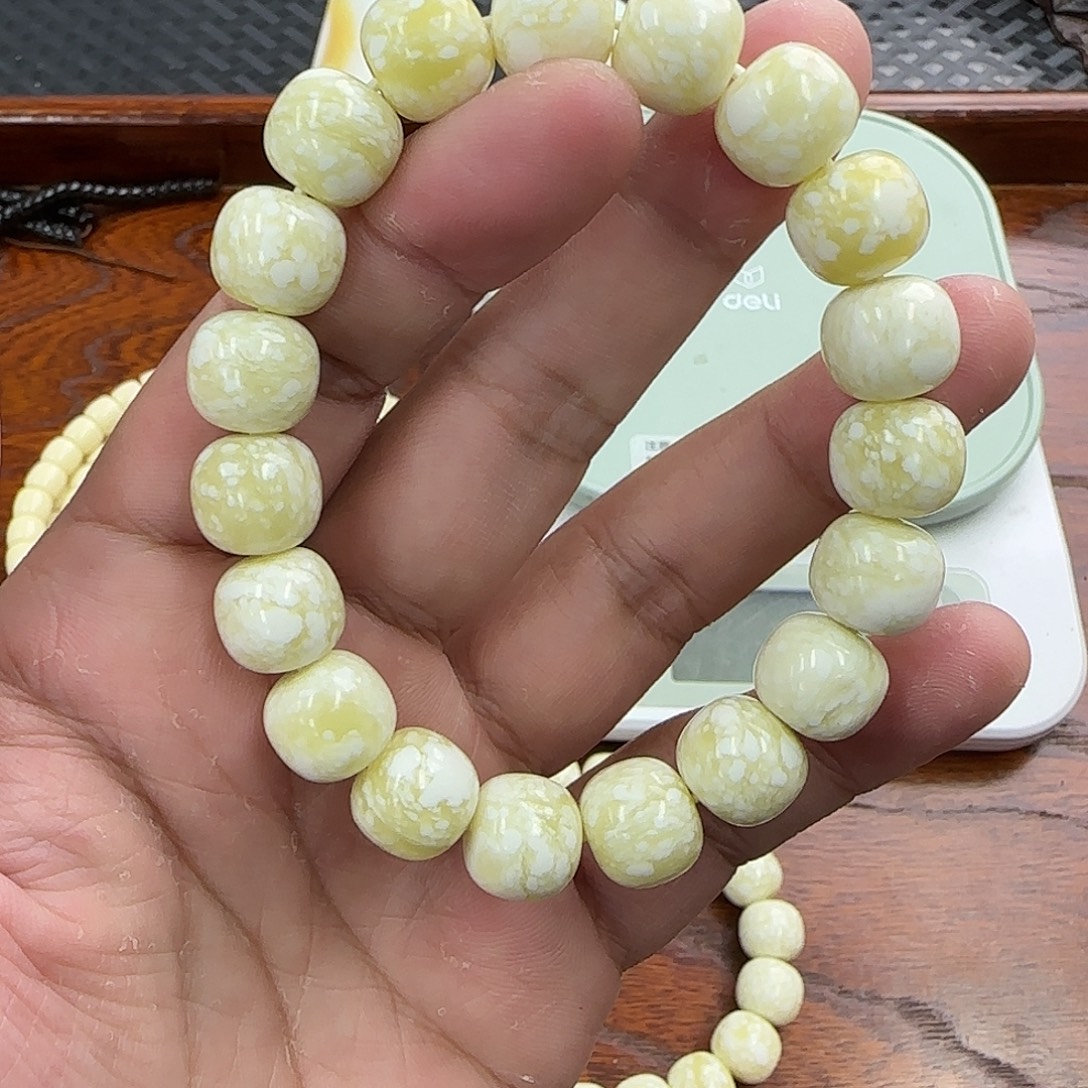 白玉菩提手串12老邢雪花牛