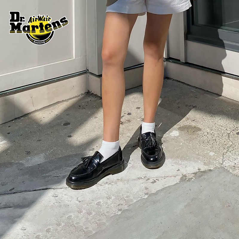 Dr.Martens Adrian英伦秋舒适一脚蹬光面皮黑色乐福皮鞋14573001