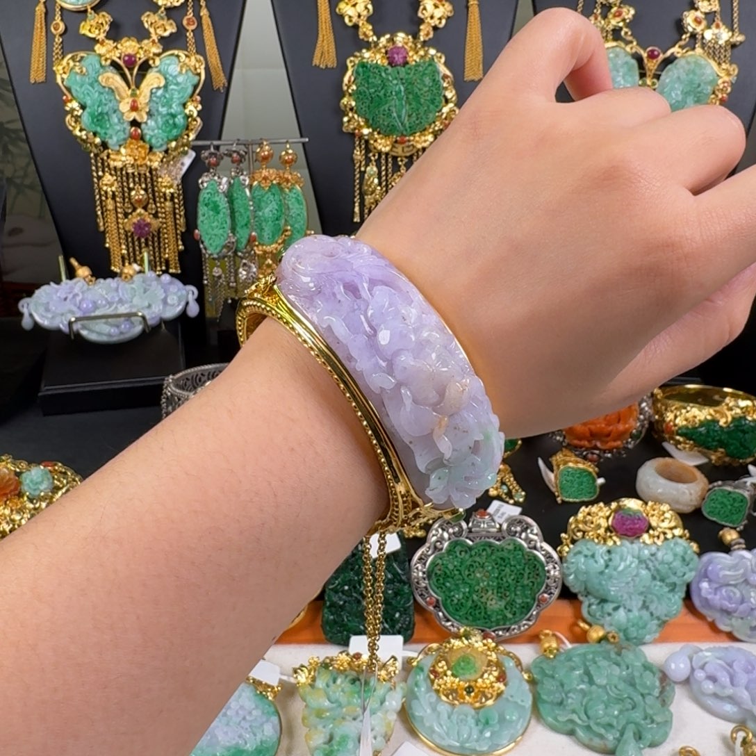 翡翠银S925镀金镶嵌颈饰紫罗兰飘花手镯