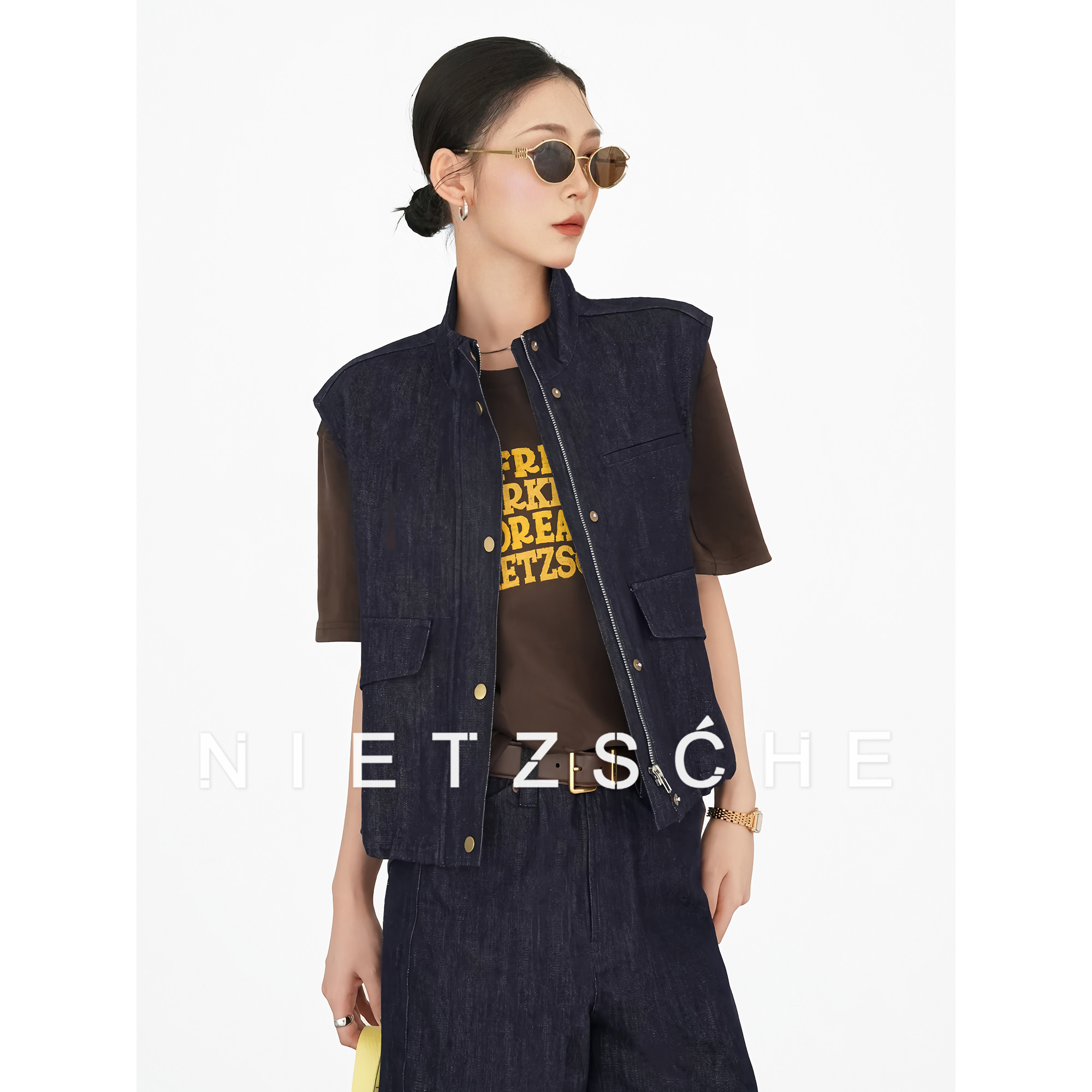 尼采 官方直营｜原牛-马｜莱赛尔x棉 老钱感牛仔马夹外套71157