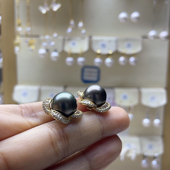 海水珍珠耳饰银S925镶嵌