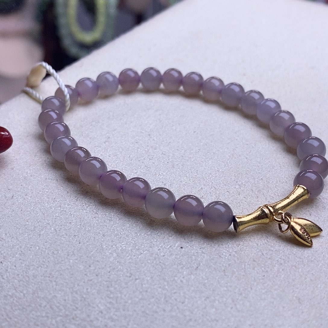 和田玉清货价冰烟紫手链6m未镶嵌