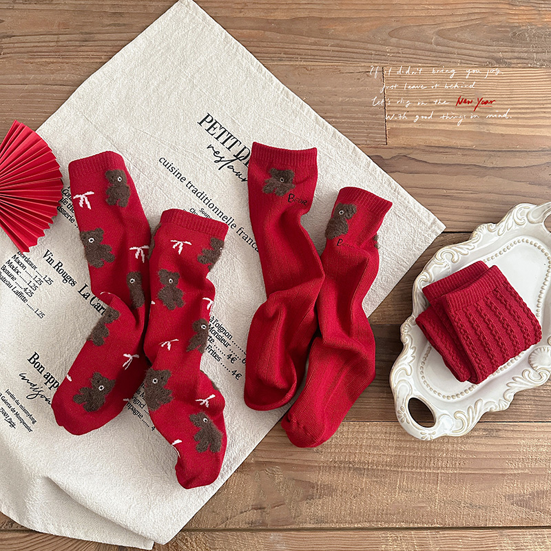 醒妈家新品新年袜子女童本命年中筒袜无根均码亲子袜