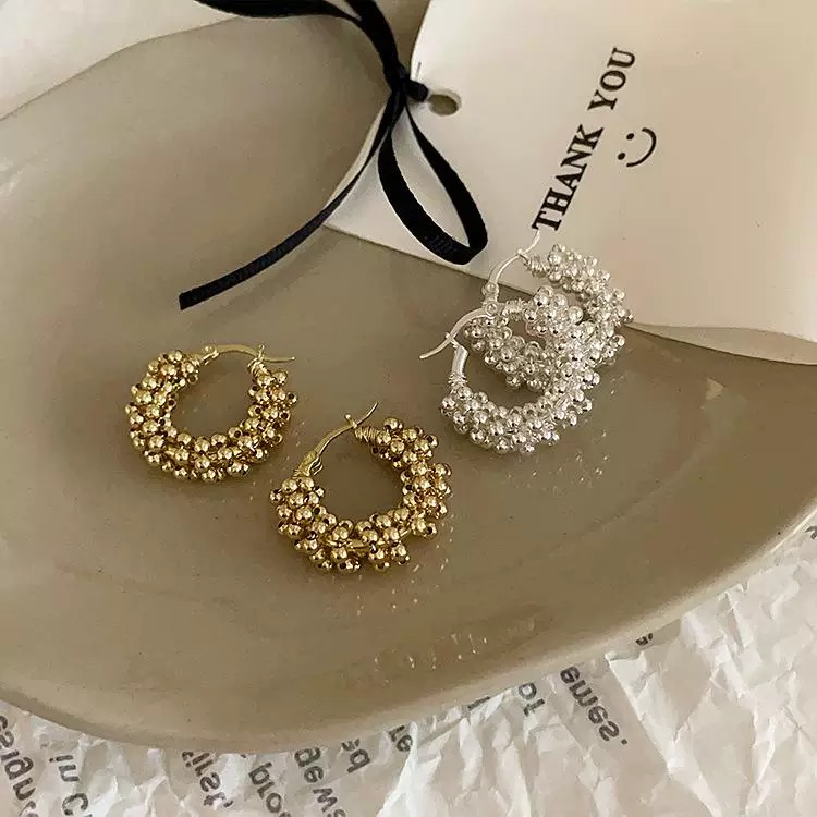 铜合金耳饰 【缠绕球耳圈】韩系极简时尚洋气个性耳扣小众 A212