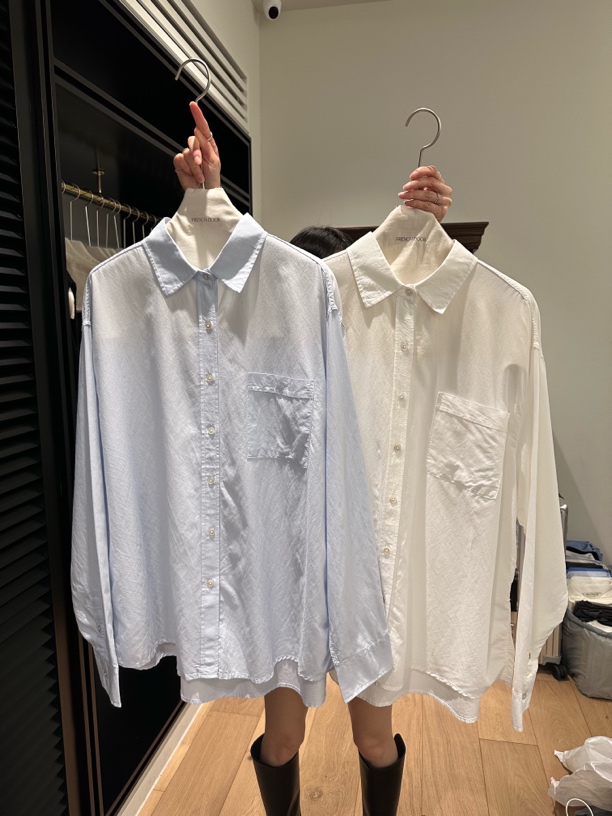 春季翻领通勤风薄款方领长袖衬衫拼接百搭FR