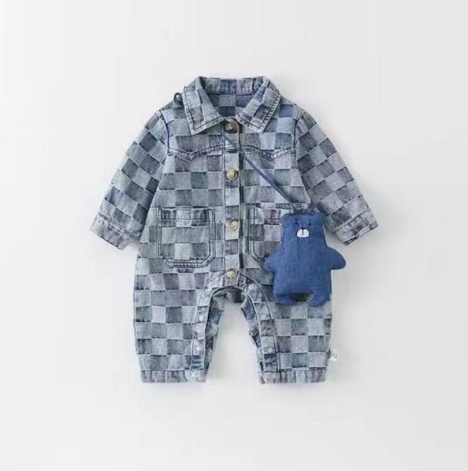 易米小鹿格子连体爬服-小蛋黄福利