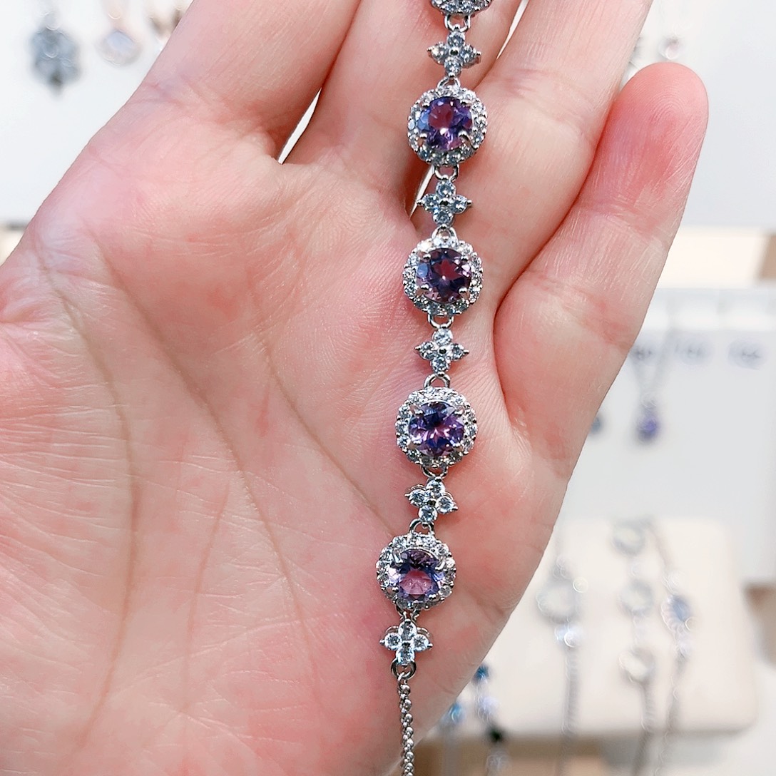 露***噜手链银S925镶嵌紫晶