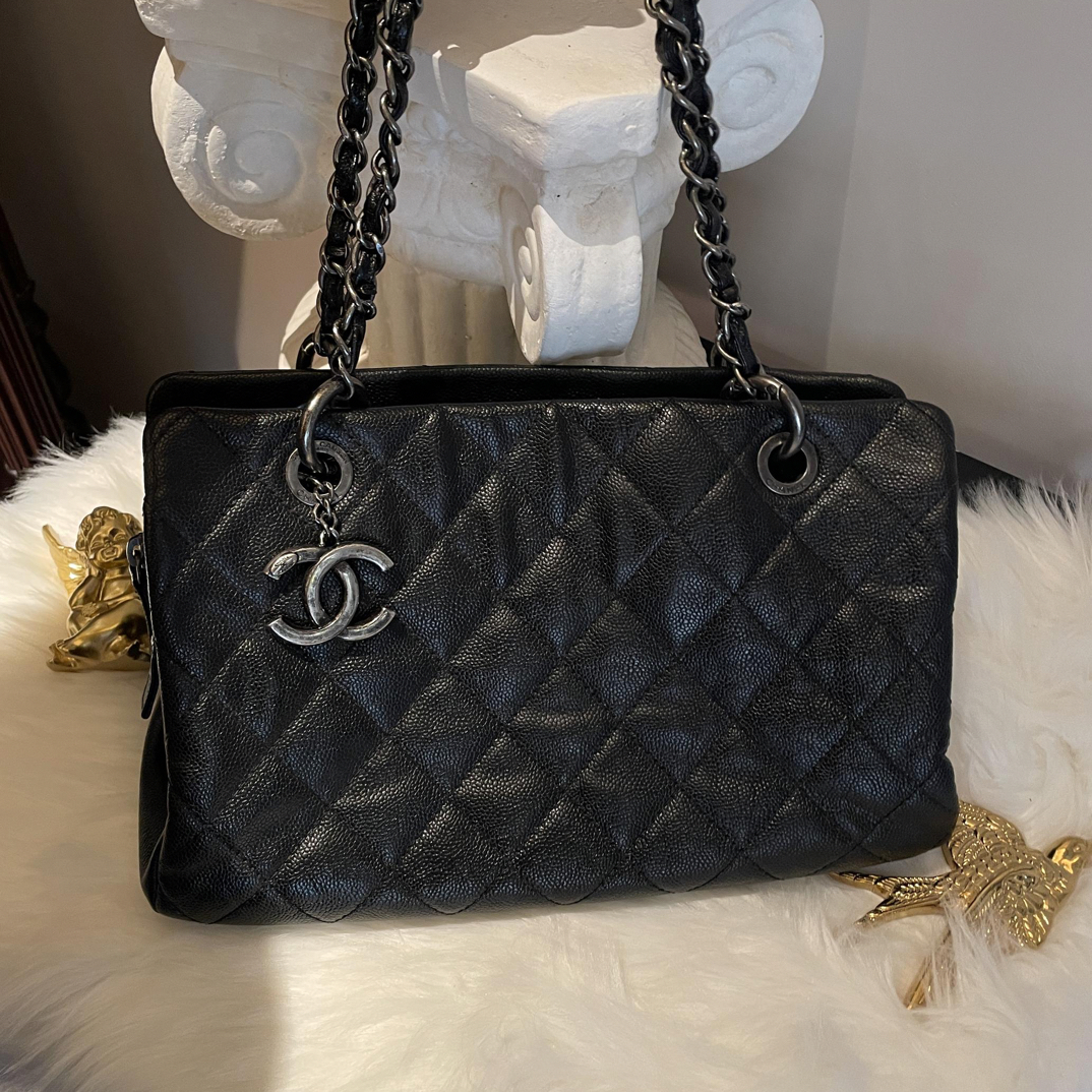 95新 Chanel/香奈儿 大吉中古/bz3/chanel黑银做旧双Clogo单肩包