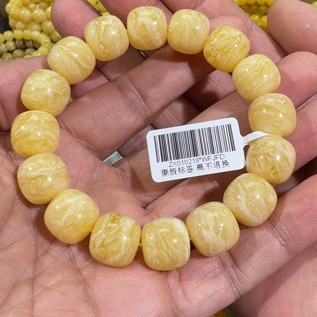 琥珀手链未镶嵌14m同料精工老型虎皮花蜡串27.2