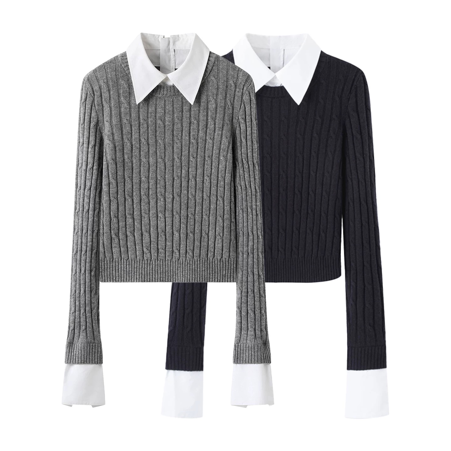 艾家2025年秋季新款显瘦假两件毛针织衫女8030