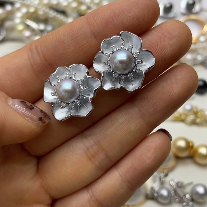 海水珍珠耳饰银S925镶嵌