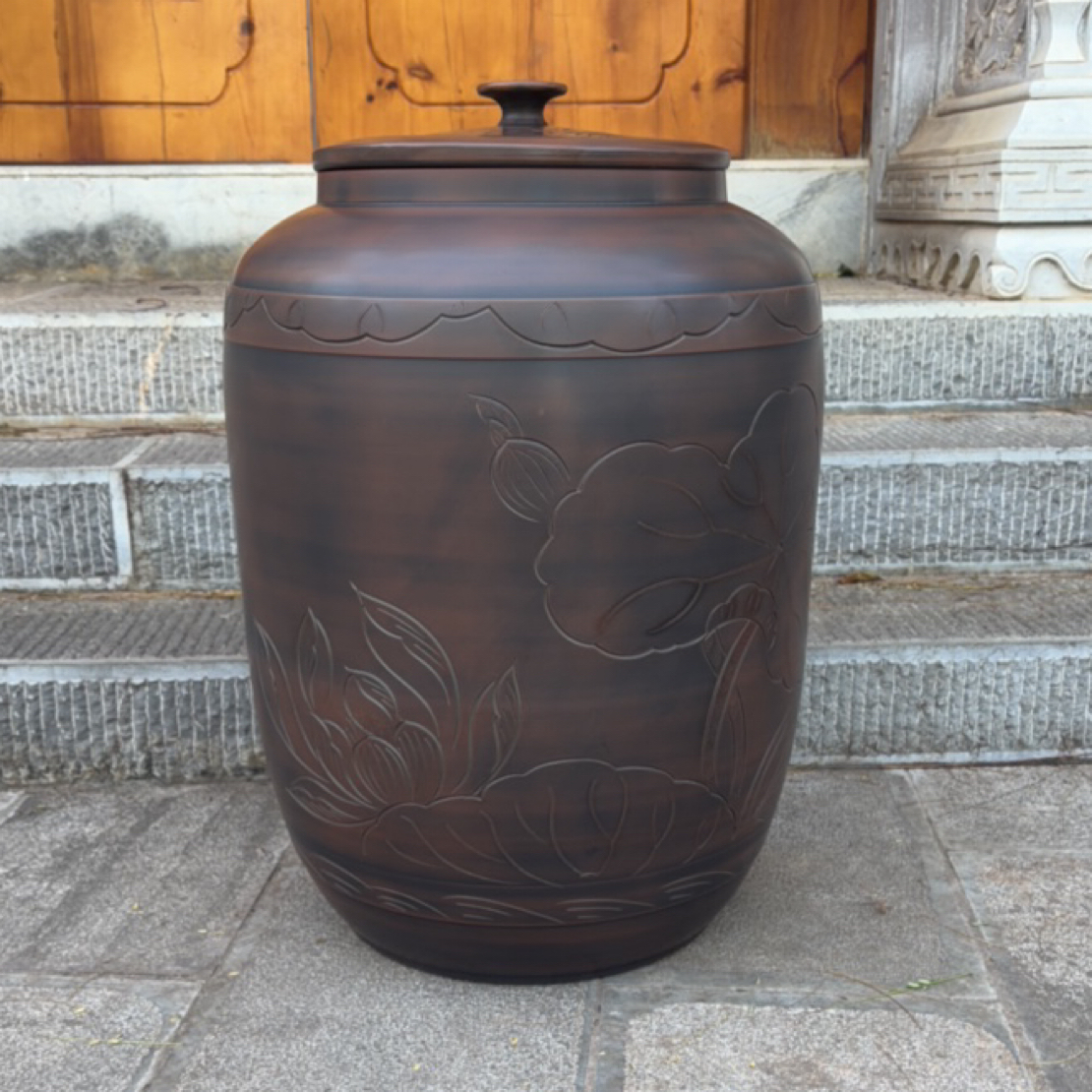 建水紫陶1号线条精抛大茶罐高68分口28分散茶10公斤357克饼70片