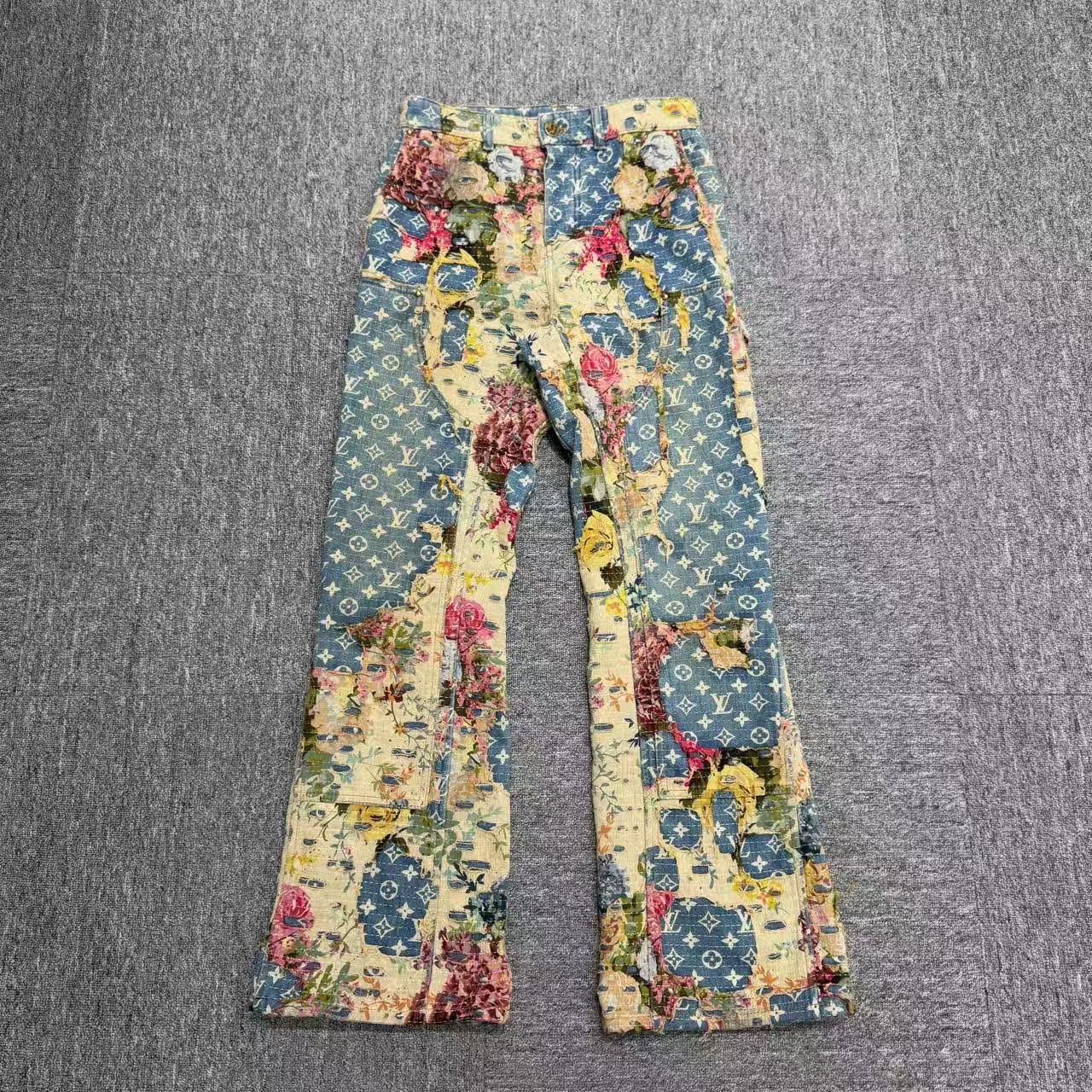 99新 LouisVuitton/路易威登 花卉做旧破坏牛仔裤/28码/12194