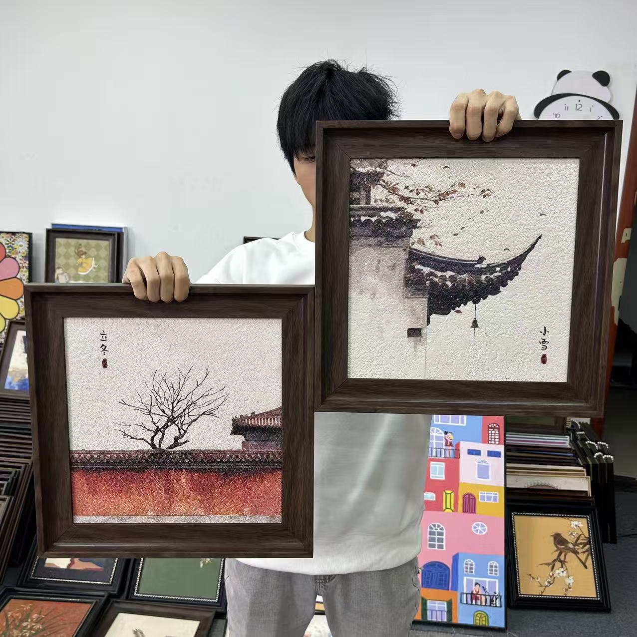 法式复古风格客厅餐厅玄关柜风景横版装饰画4040