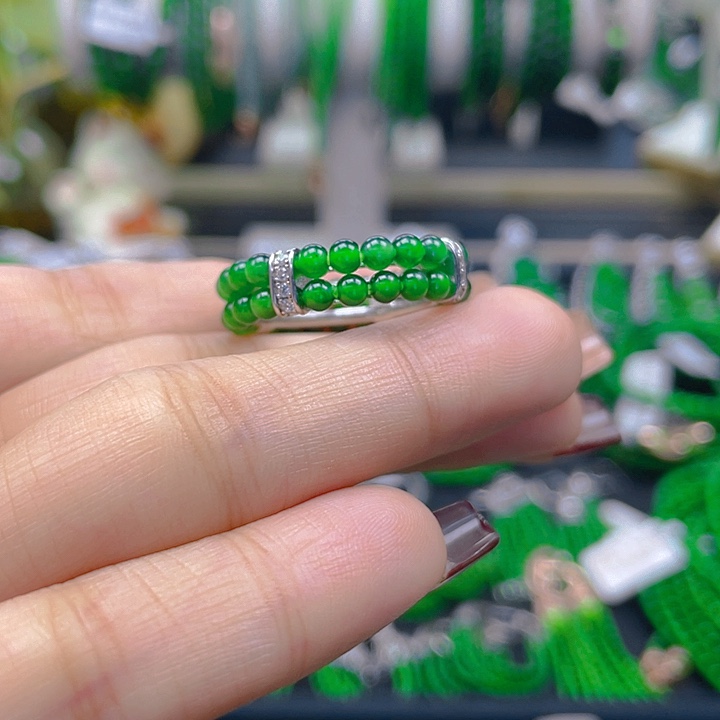 翡翠戒指未镶嵌圆珠戒圈3明星同款