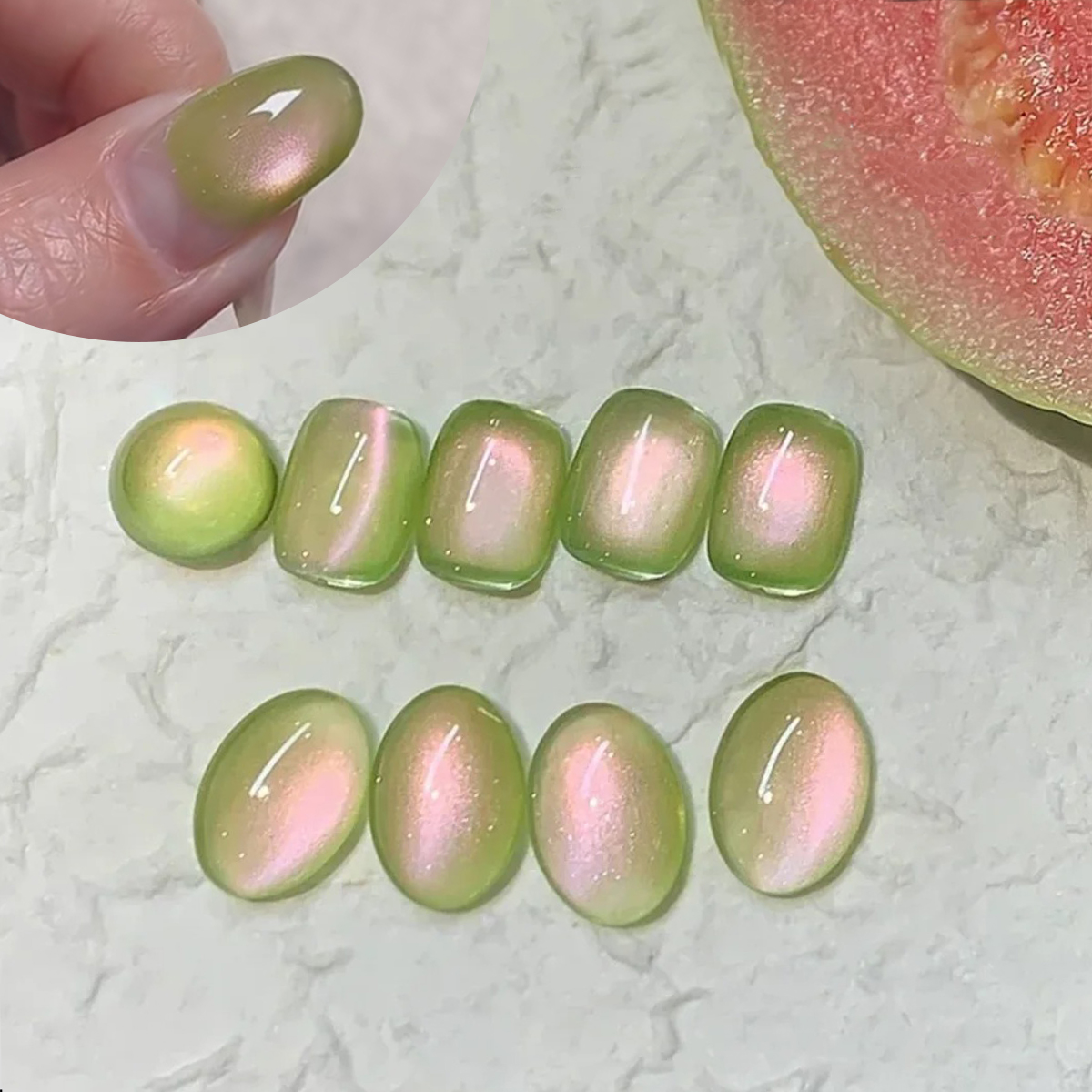 3色（芭乐猫眼）2025新款网红爆款流行绿色玻璃珠猫眼美甲店专用