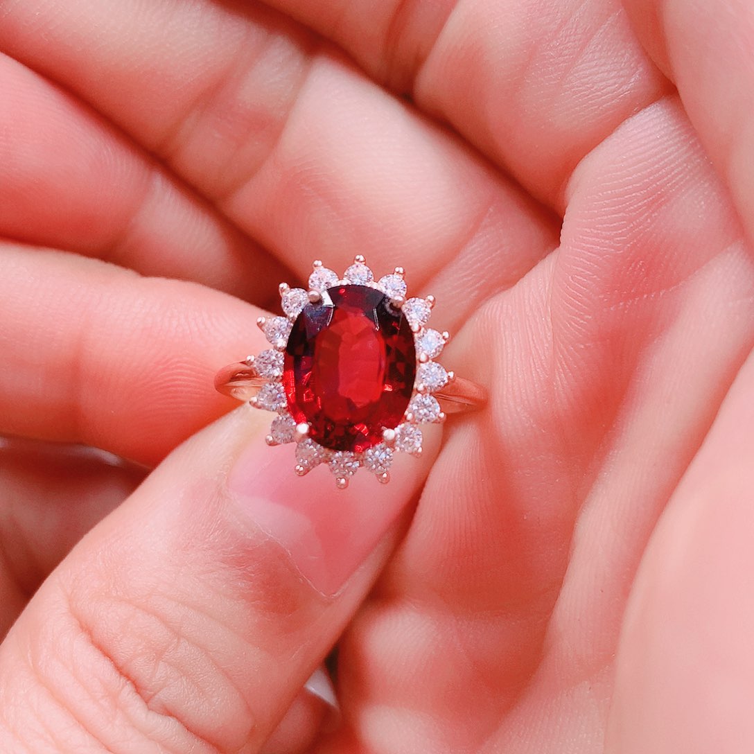 石榴石戒指银S925镶嵌8✖️10