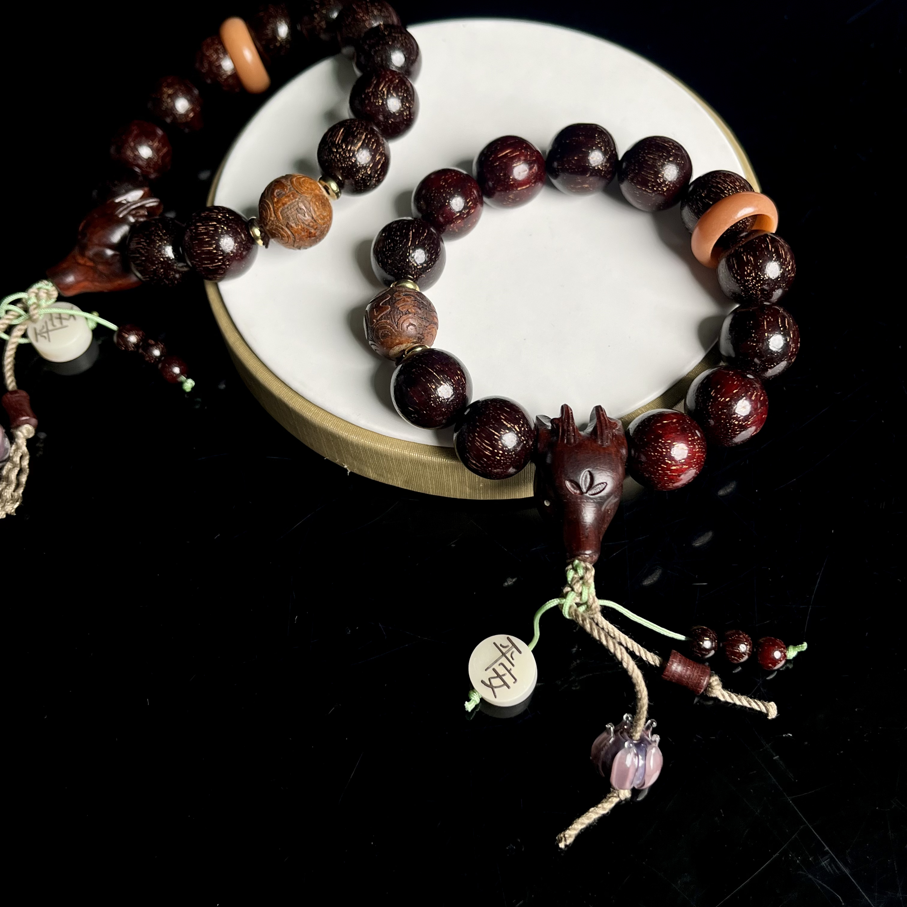 爆金星小叶紫檀手串14-15mm+O8003多样性发其一