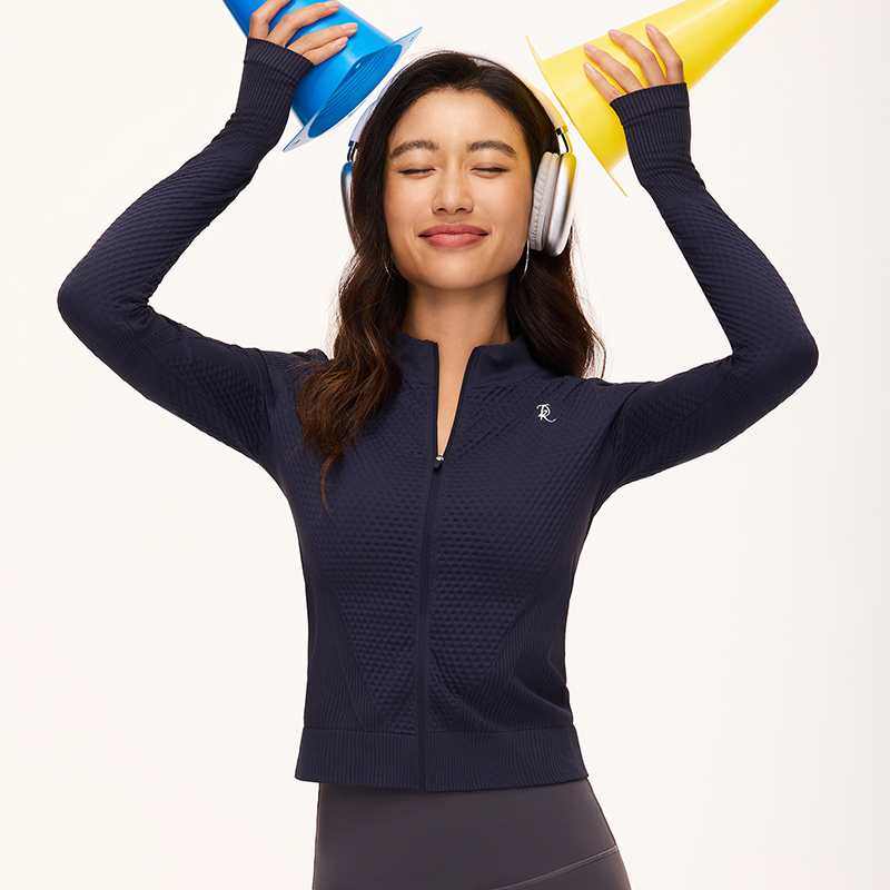 【无缝编织】2025小立领拉链修身开衫外套防风户外防滑指套上衣7213