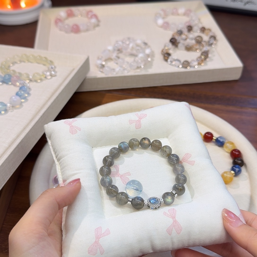 栗***糕水晶未镶嵌手链拍2单是总价 灰月光海蓝宝