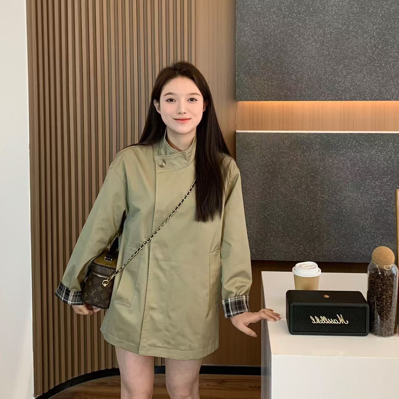 小羽酱小个子定制秋季经典宽松中长款英伦风气质百搭撞色风衣外套